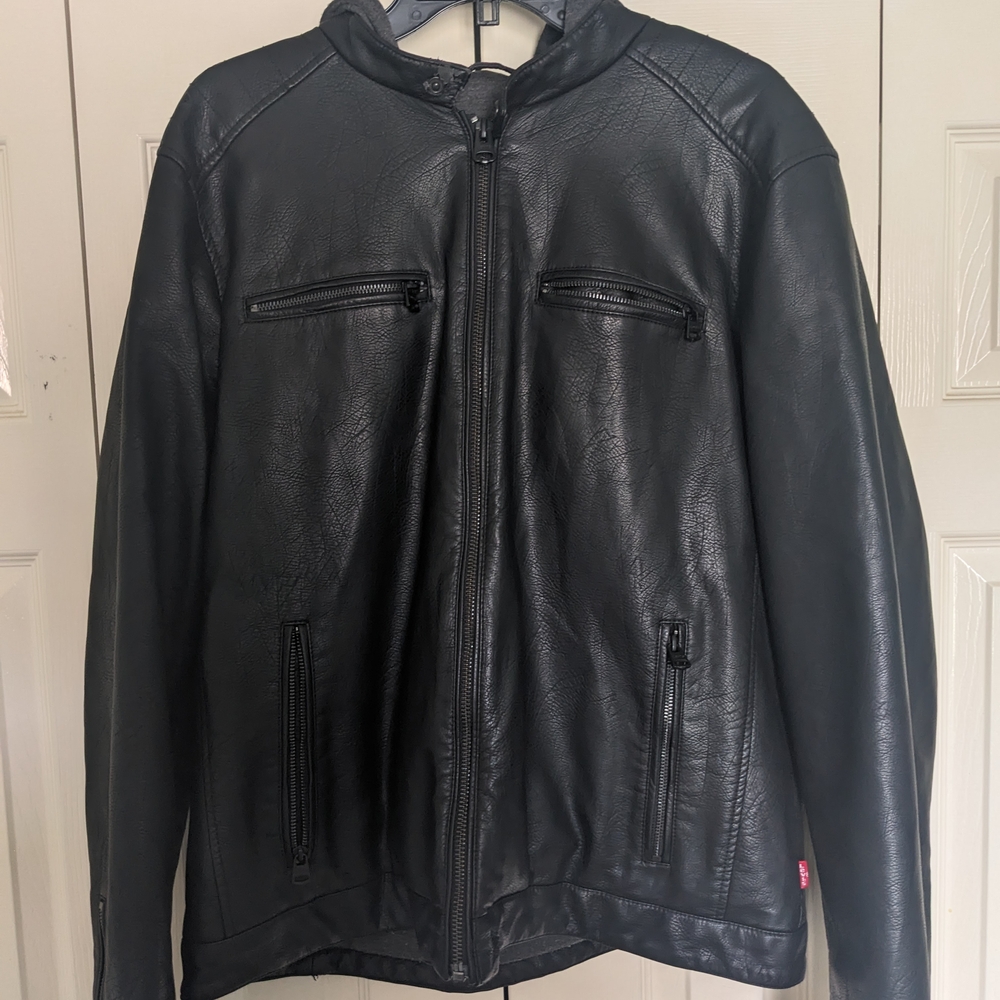 Levi's Black Faux Leather Bomber Jacket
